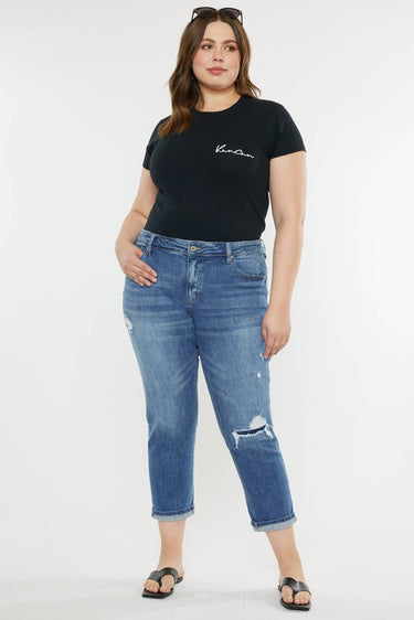 KanCan Jeans Plus Size Boyfriend Jean KC8631M-P: MEDIUM Denim